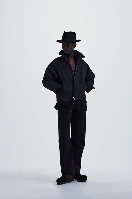 BLACK DENIM WAVING STRAIGHT JEANS